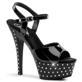 STARDUST-609 6 Inch Heel Black Patent Pole Dancer Bling Platform Shoes