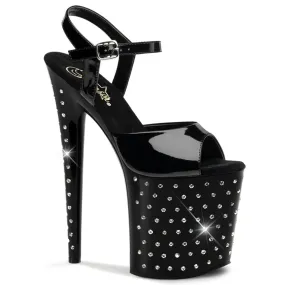 STARDUST-809 8 Inch Heel Black Patent Pole Dancing Bling Platforms