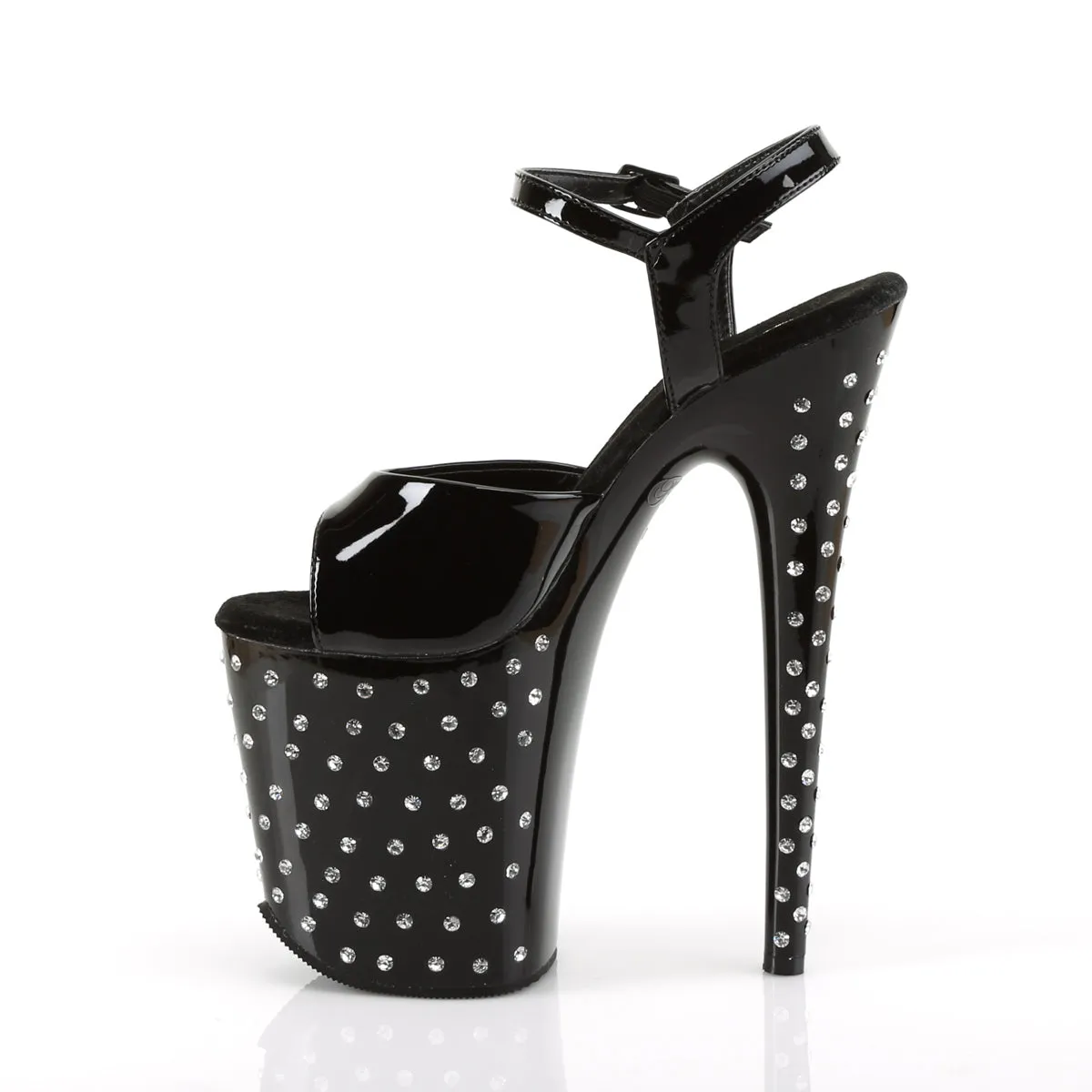 STARDUST-809 8 Inch Heel Black Patent Pole Dancing Bling Platforms