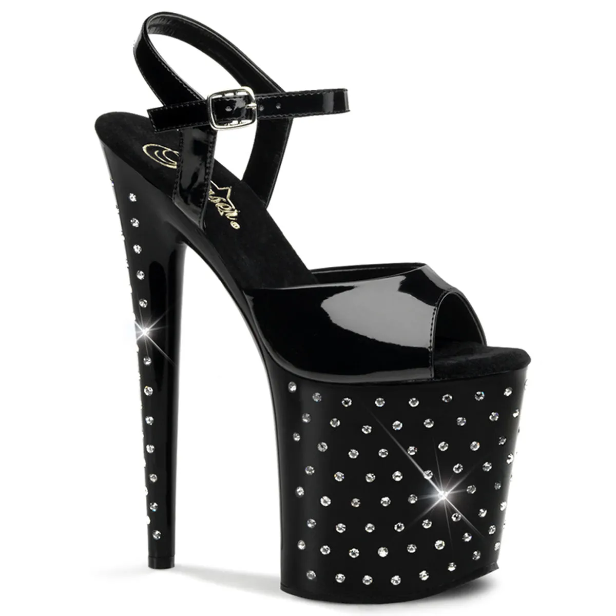 STARDUST-809 8 Inch Heel Black Patent Pole Dancing Bling Platforms