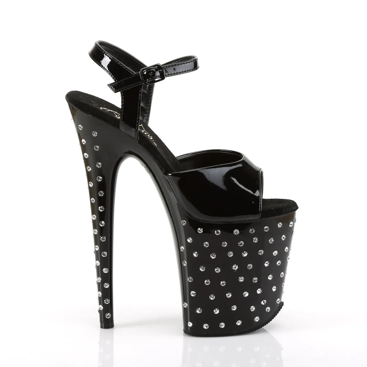STARDUST-809 8 Inch Heel Black Patent Pole Dancing Bling Platforms