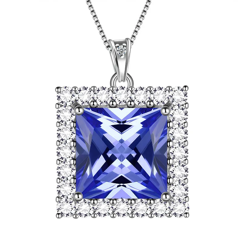Tokyo Mart Square Birthstone December Tanzanite Necklace Pendant Women Girls Jewelry Birthday Gifts Sterling Silver