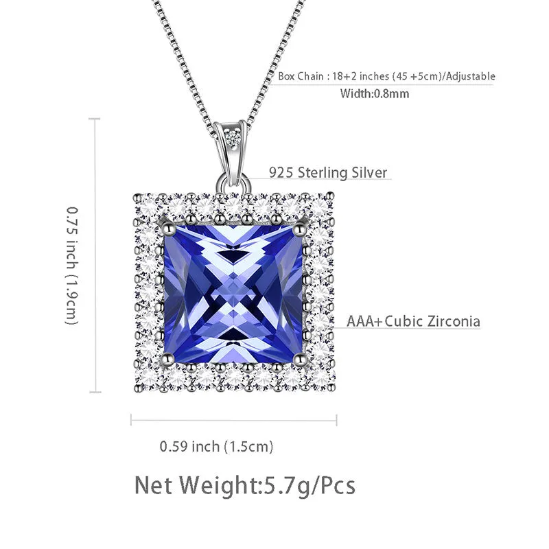 Tokyo Mart Square Birthstone December Tanzanite Necklace Pendant Women Girls Jewelry Birthday Gifts Sterling Silver