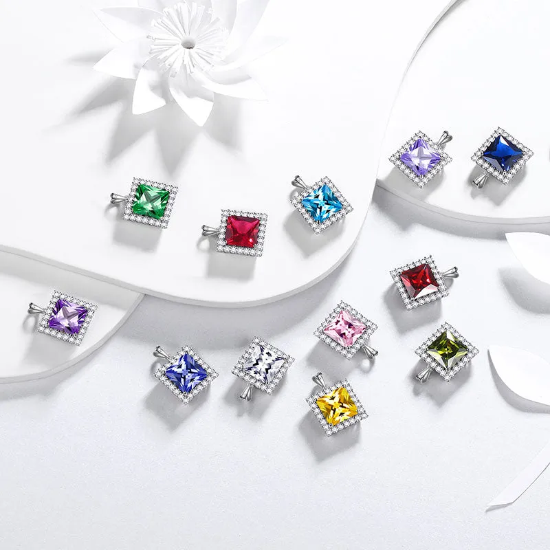 Tokyo Mart Square Birthstone December Tanzanite Necklace Pendant Women Girls Jewelry Birthday Gifts Sterling Silver