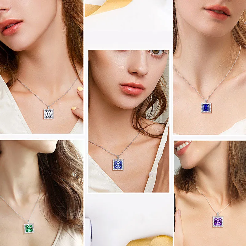 Tokyo Mart Square Birthstone December Tanzanite Necklace Pendant Women Girls Jewelry Birthday Gifts Sterling Silver