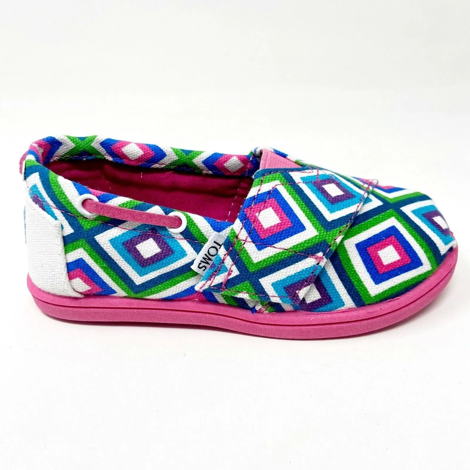 Toms Classics Aqua Village Geo Tiny Toddler Slip On Casual Canvas Flat Shoes