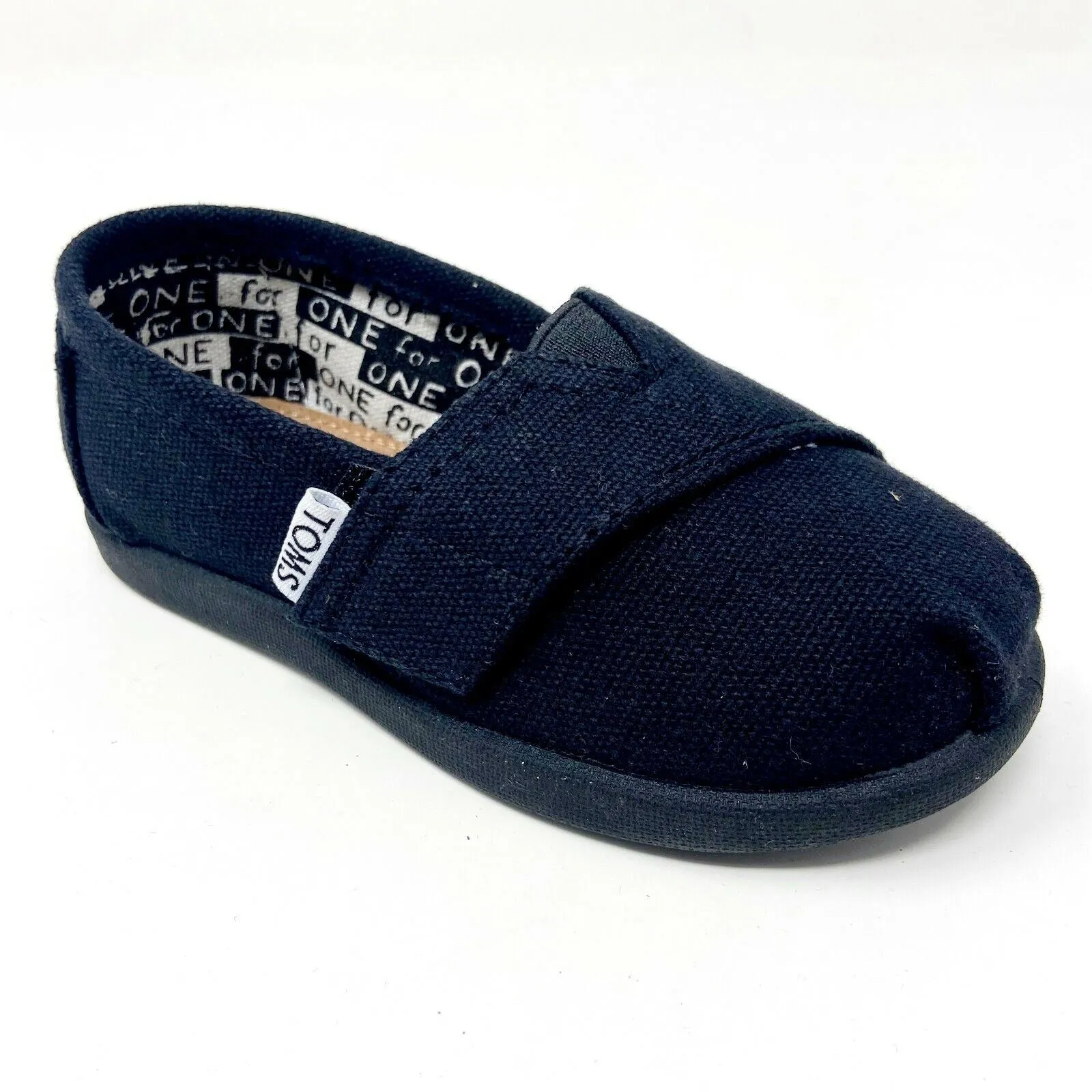 Toms Classics Black Tiny Toddler Slip On Casual Canvas Flat Shoes