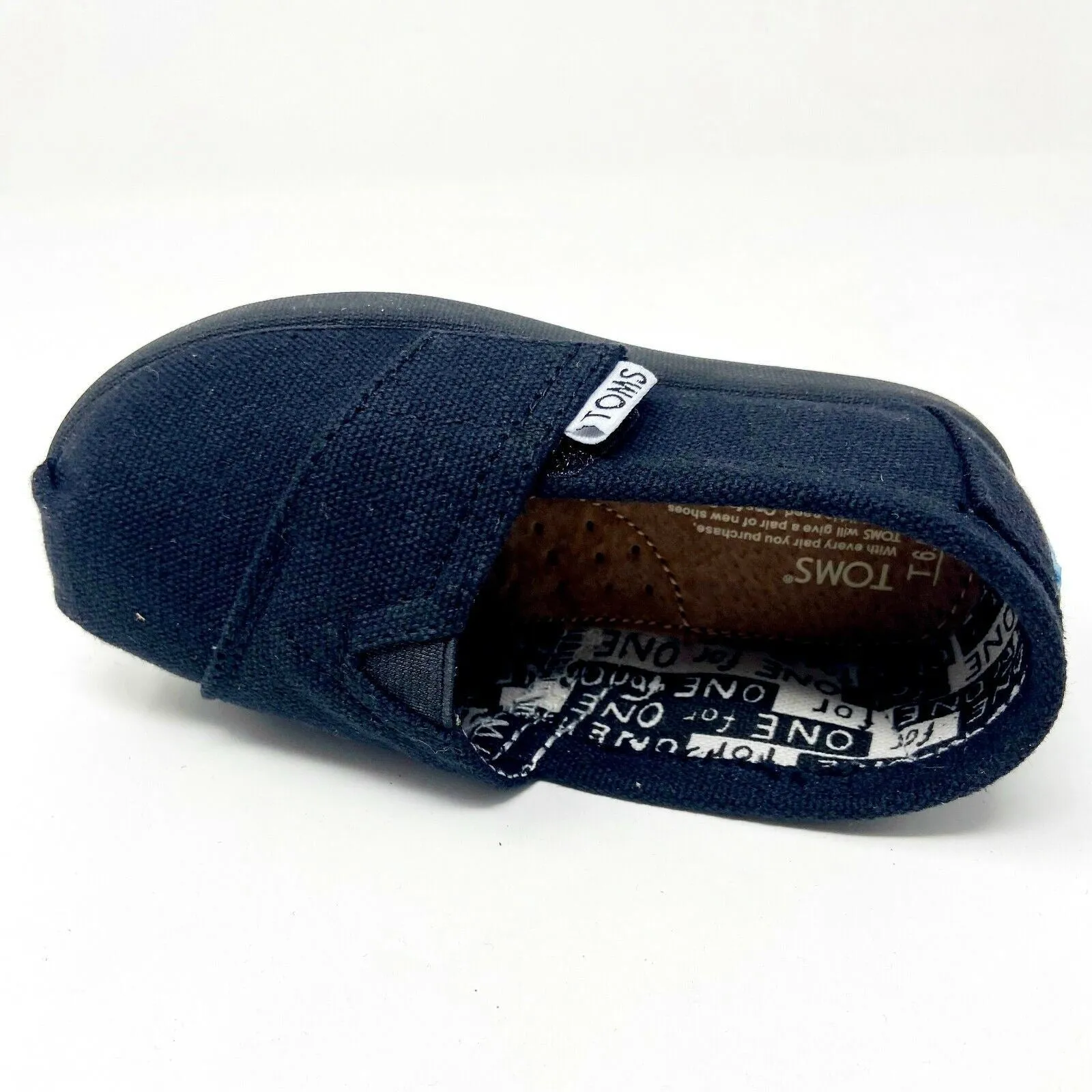 Toms Classics Black Tiny Toddler Slip On Casual Canvas Flat Shoes