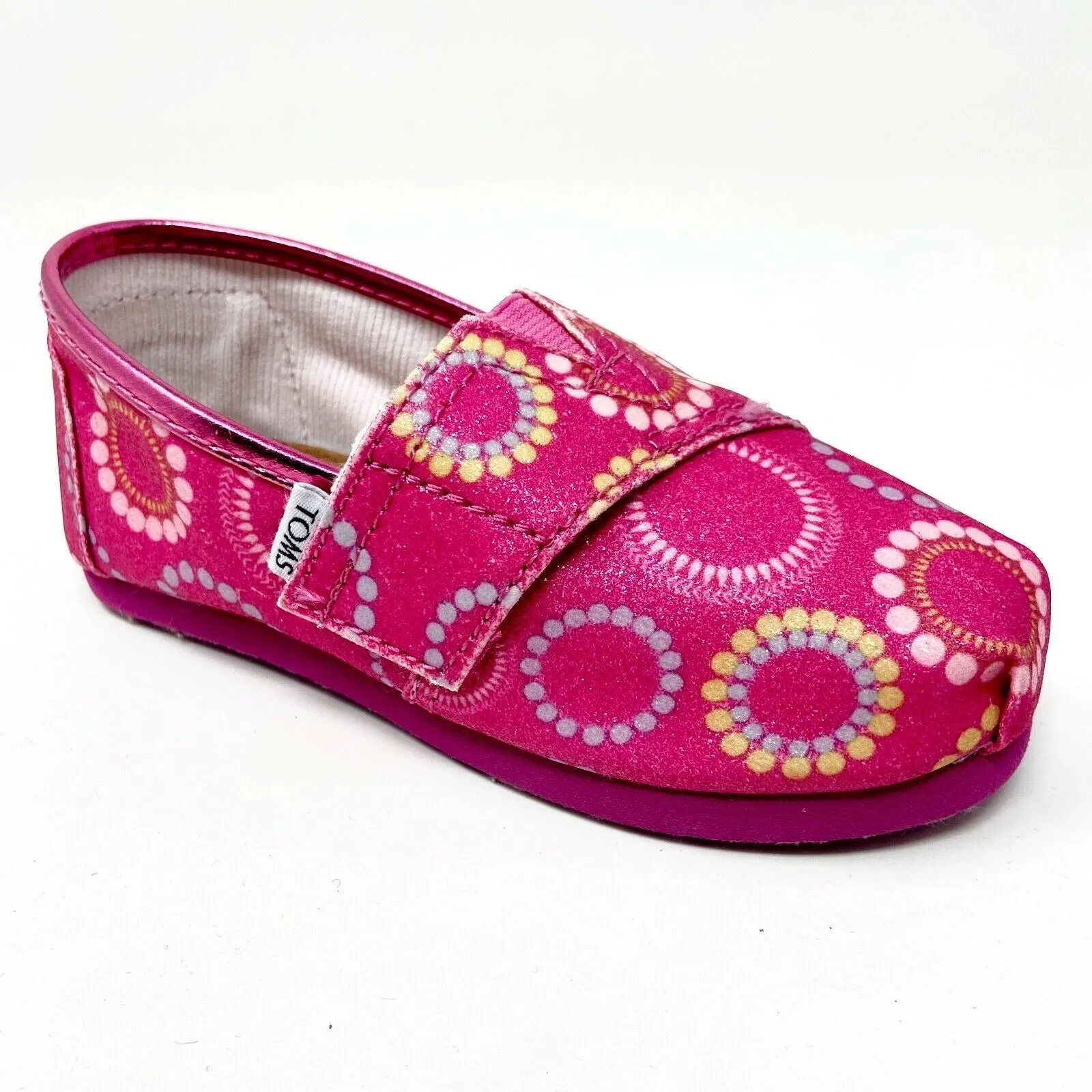 Toms Classics Circles Glitter Tiny Toddler Slip On Casual Canvas Flat Shoes