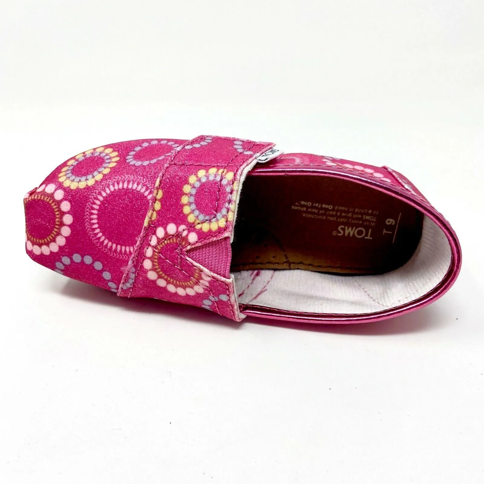 Toms Classics Circles Glitter Tiny Toddler Slip On Casual Canvas Flat Shoes