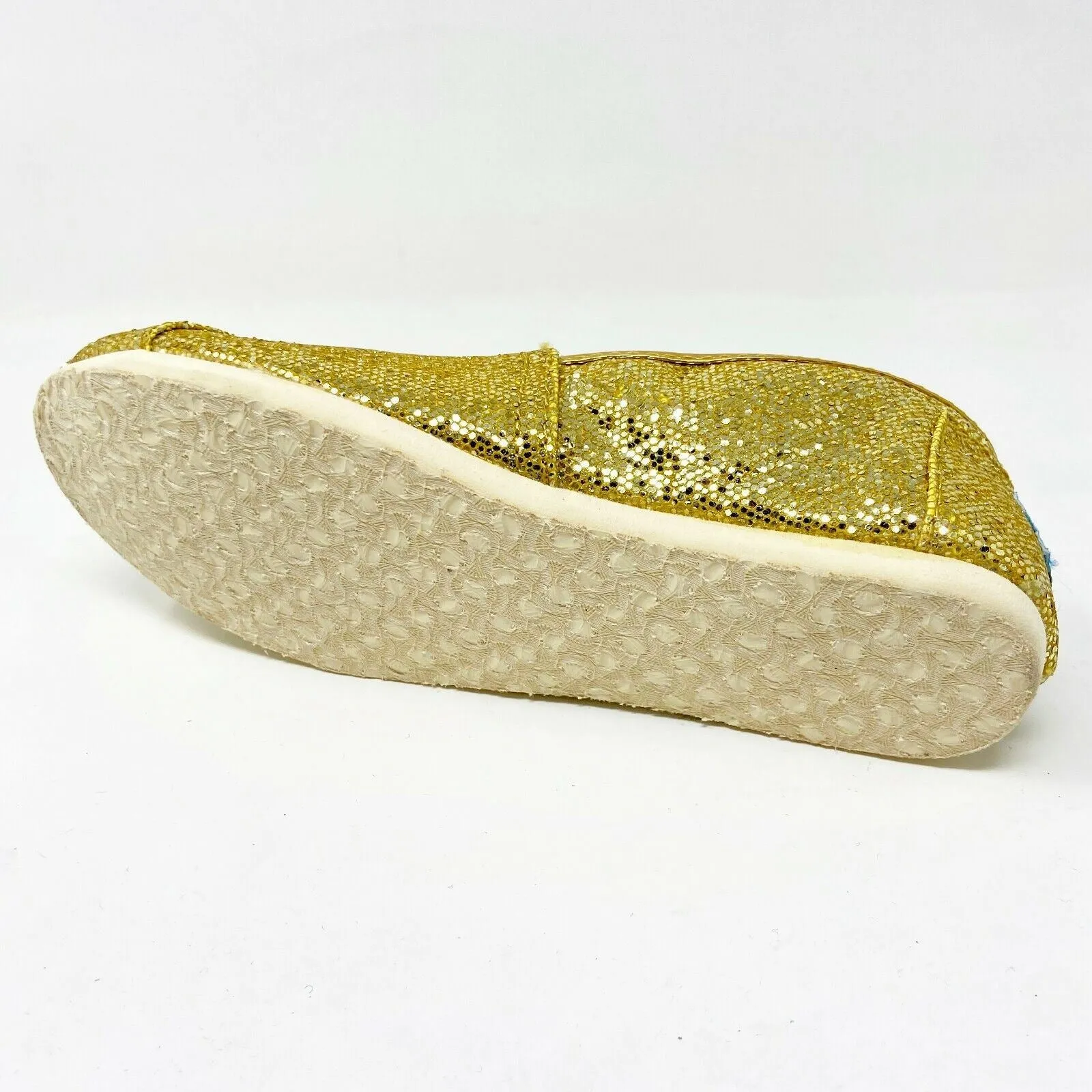 Toms Classics Gold Glitter Youth Slip On Casual Canvas Flat Shoes