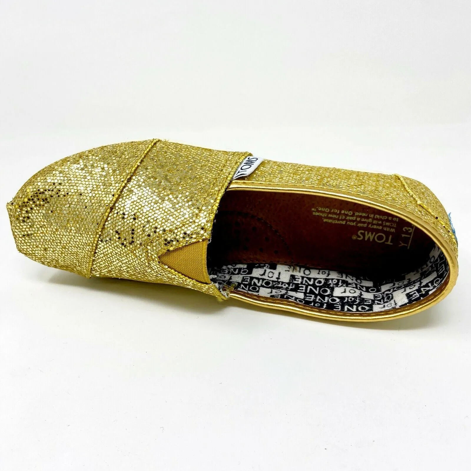 Toms Classics Gold Glitter Youth Slip On Casual Canvas Flat Shoes