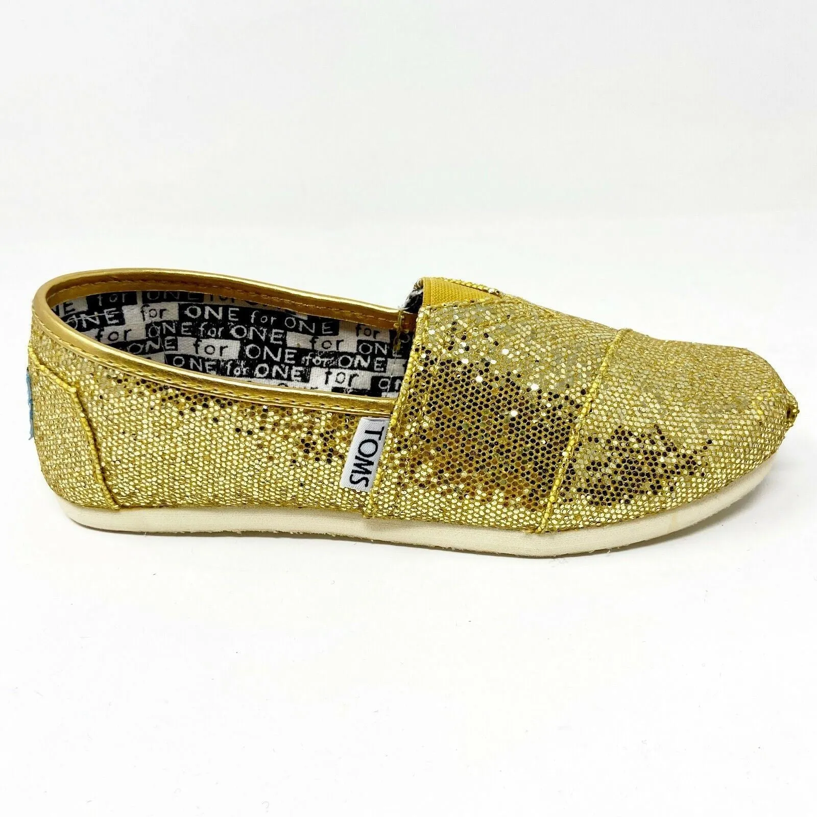 Toms Classics Gold Glitter Youth Slip On Casual Canvas Flat Shoes
