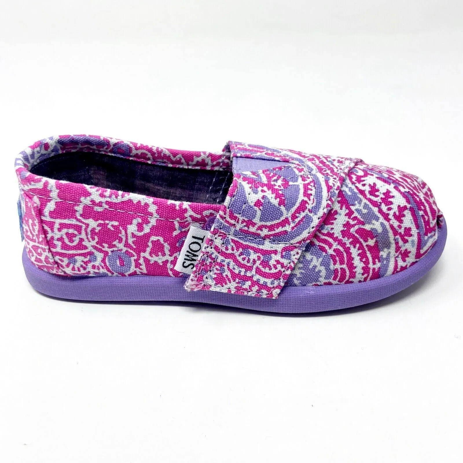 Toms Classics Lilac Paisley Tiny Toddler Slip On Casual Canvas Flat Shoes