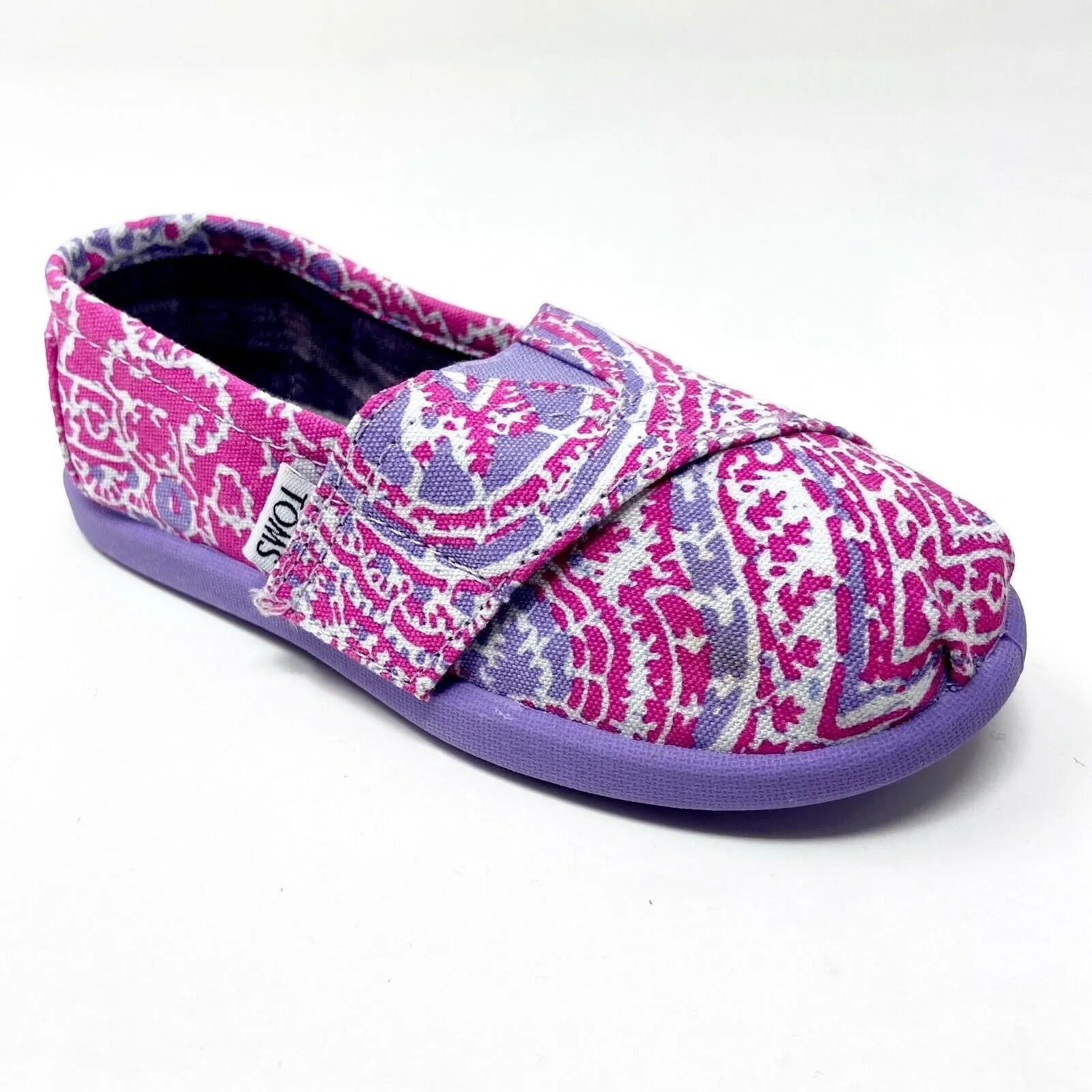 Toms Classics Lilac Paisley Tiny Toddler Slip On Casual Canvas Flat Shoes