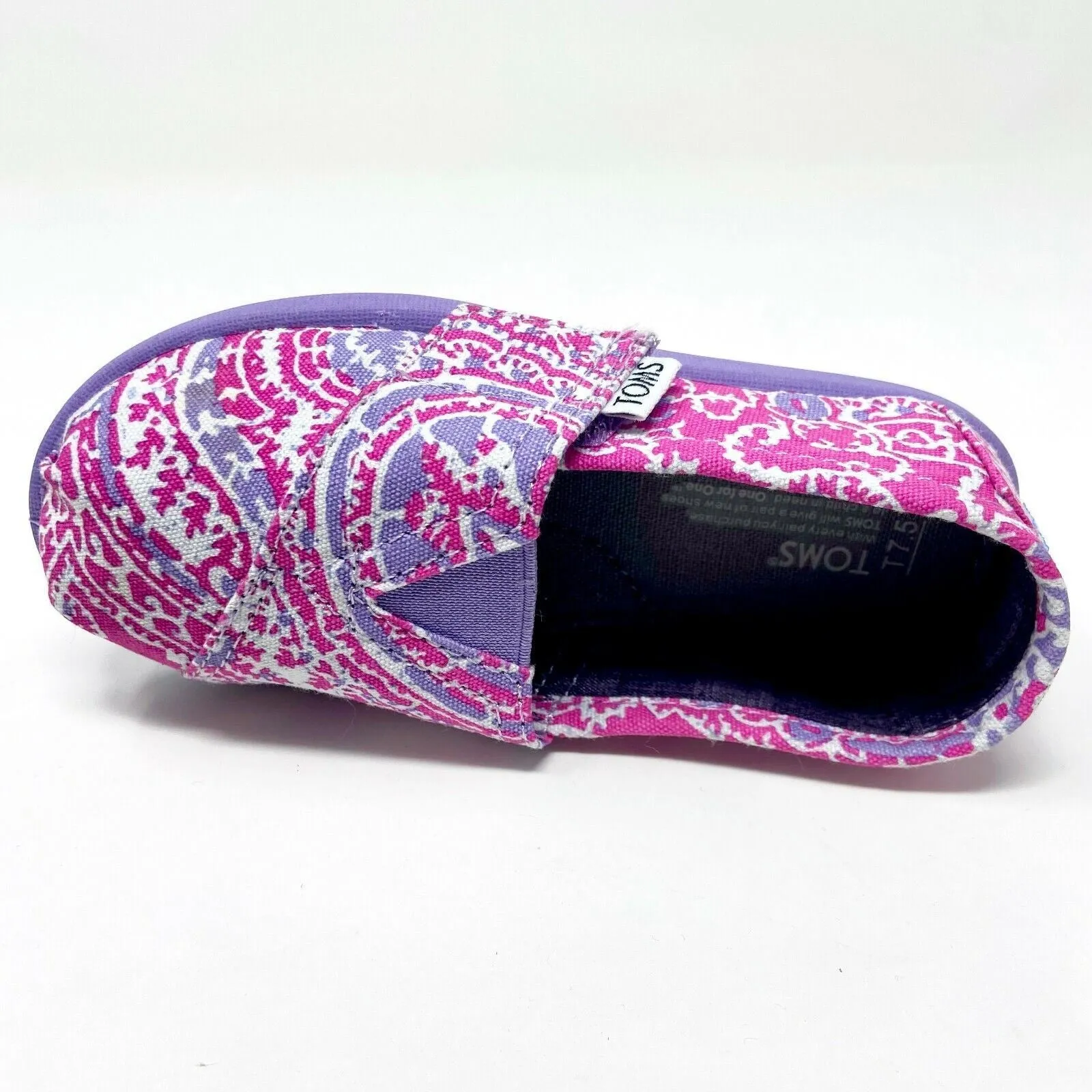 Toms Classics Lilac Paisley Tiny Toddler Slip On Casual Canvas Flat Shoes