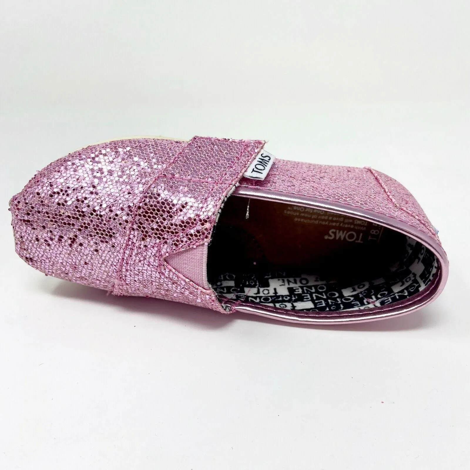 Toms Classics Pink Glitters Tiny Toddler Slip On Casual Flat Shoes