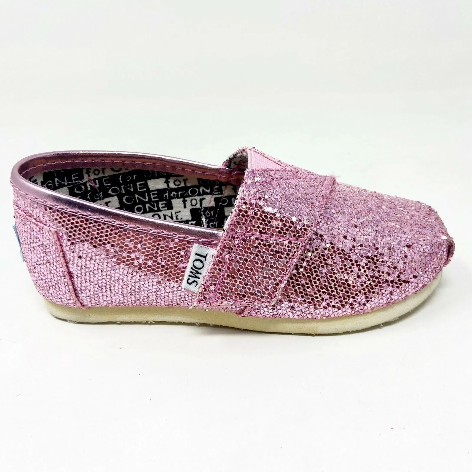 Toms Classics Pink Glitters Tiny Toddler Slip On Casual Flat Shoes