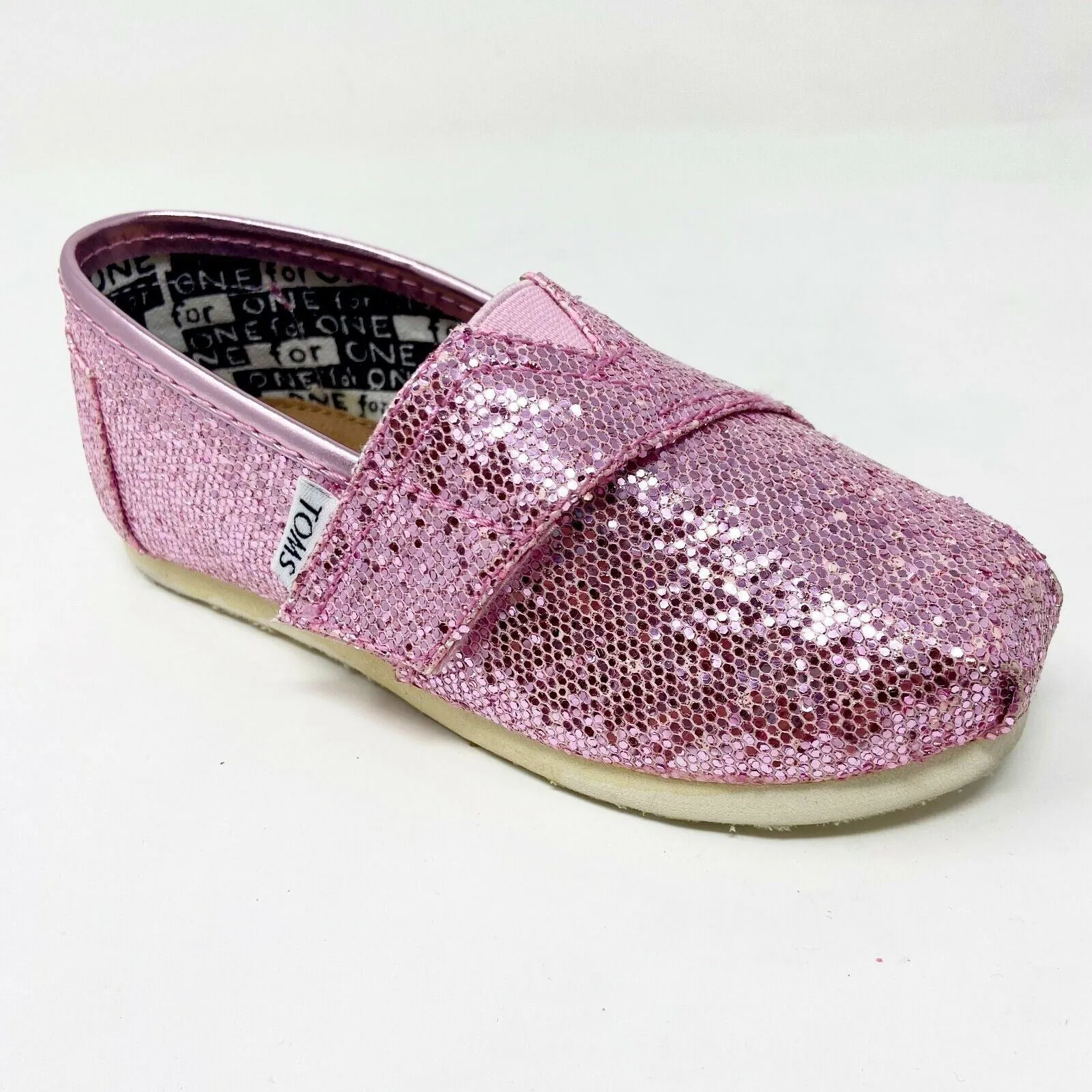 Toms Classics Pink Glitters Tiny Toddler Slip On Casual Flat Shoes