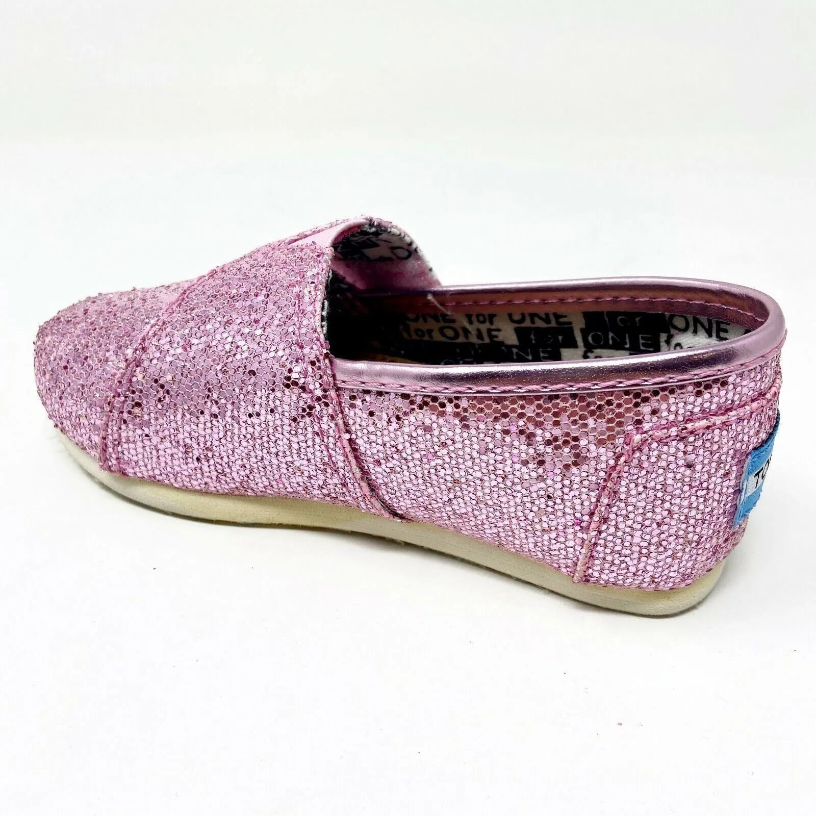 Toms Classics Pink Glitters Tiny Toddler Slip On Casual Flat Shoes