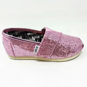 Toms Classics Pink Glitters Tiny Toddler Slip On Casual Flat Shoes