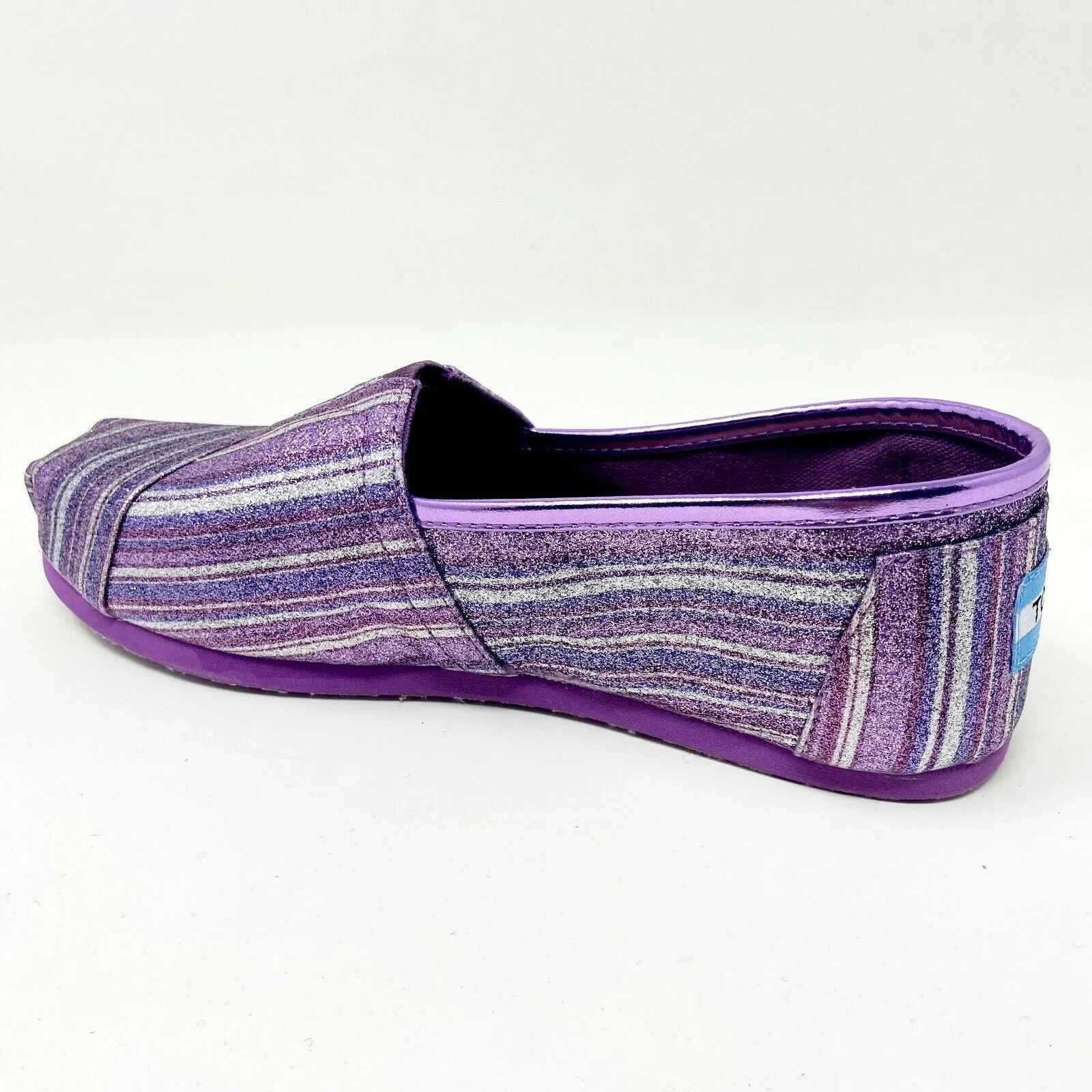 Toms Classics Purple Glitter Stripe Youth Slip On Casual Canvas Flat Shoes
