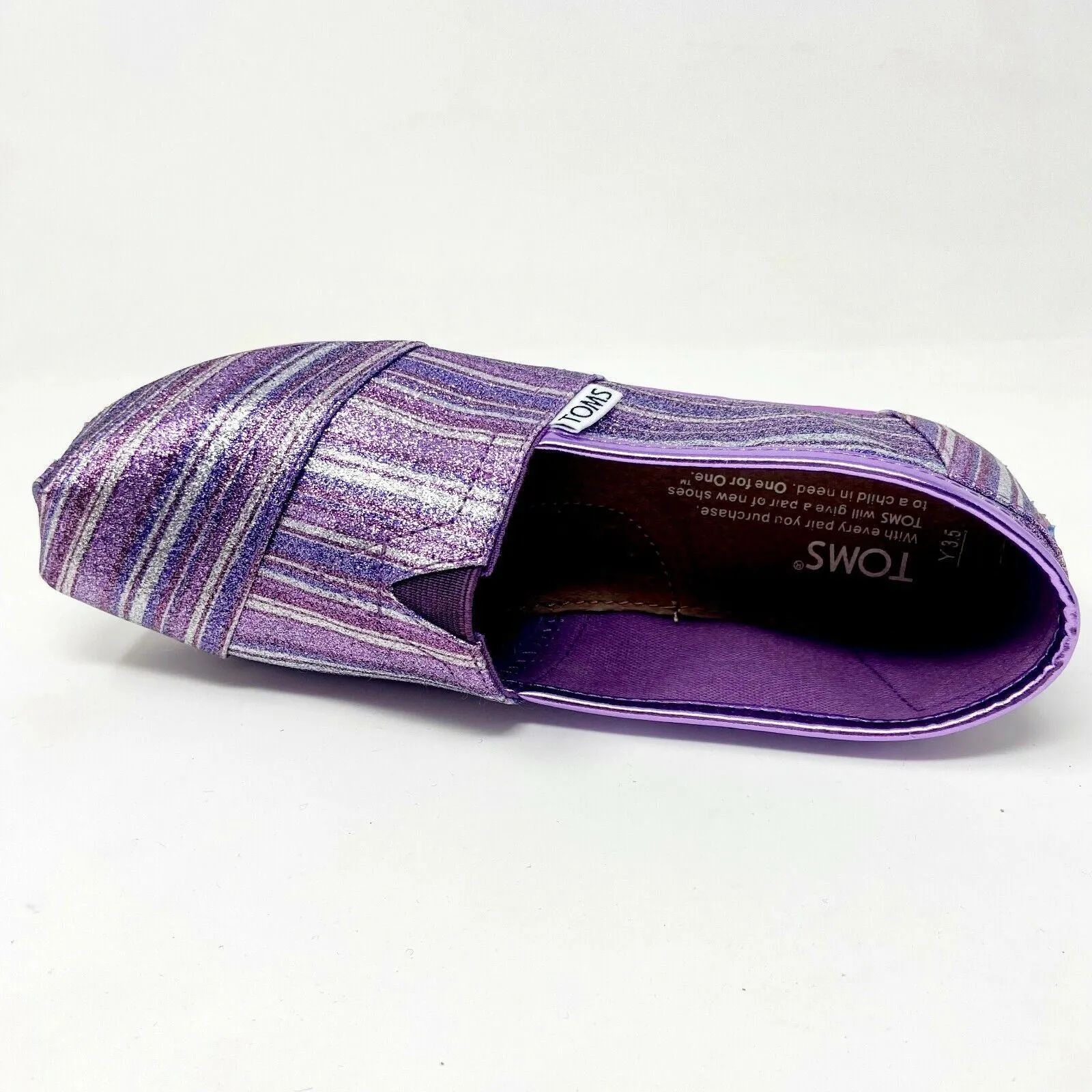 Toms Classics Purple Glitter Stripe Youth Slip On Casual Canvas Flat Shoes