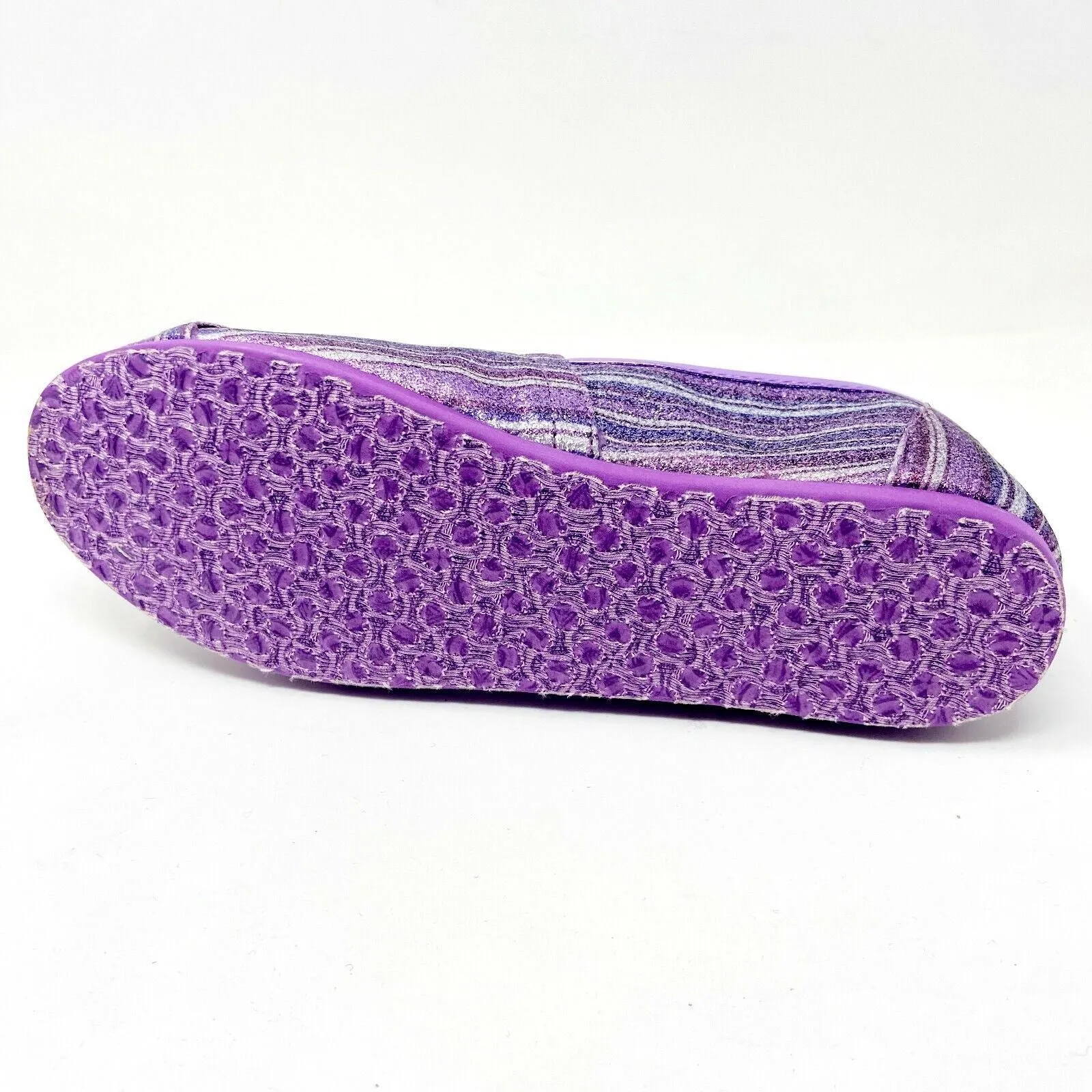 Toms Classics Purple Glitter Stripe Youth Slip On Casual Canvas Flat Shoes