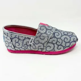 Toms Classics Silver Swirl Pattern Tiny Toddler  Slip On Casual Canvas Flat Shoe