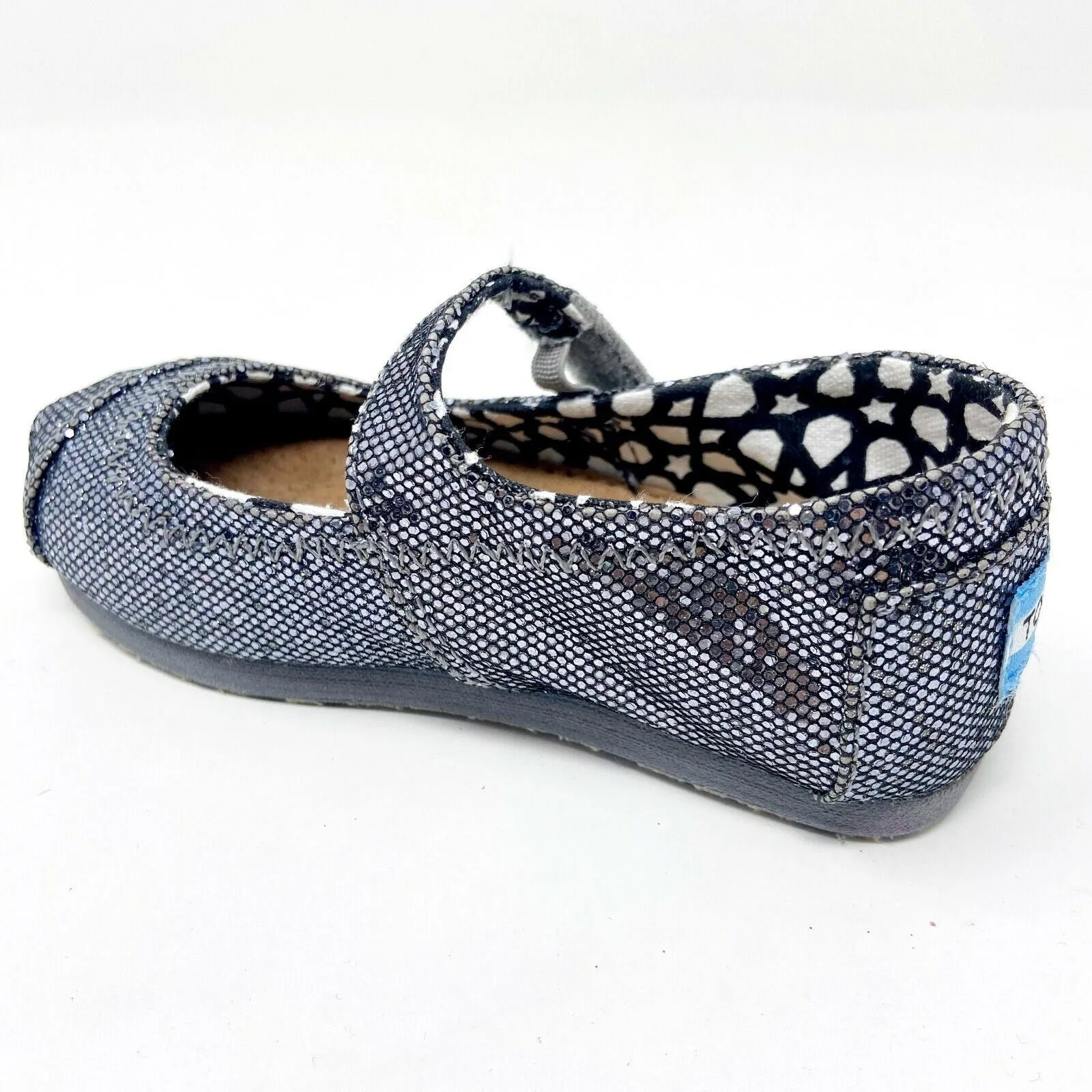 Toms Mary Jane Pewter Glitter Tiny Toddler Slip On Casual Canvas Flat Shoes