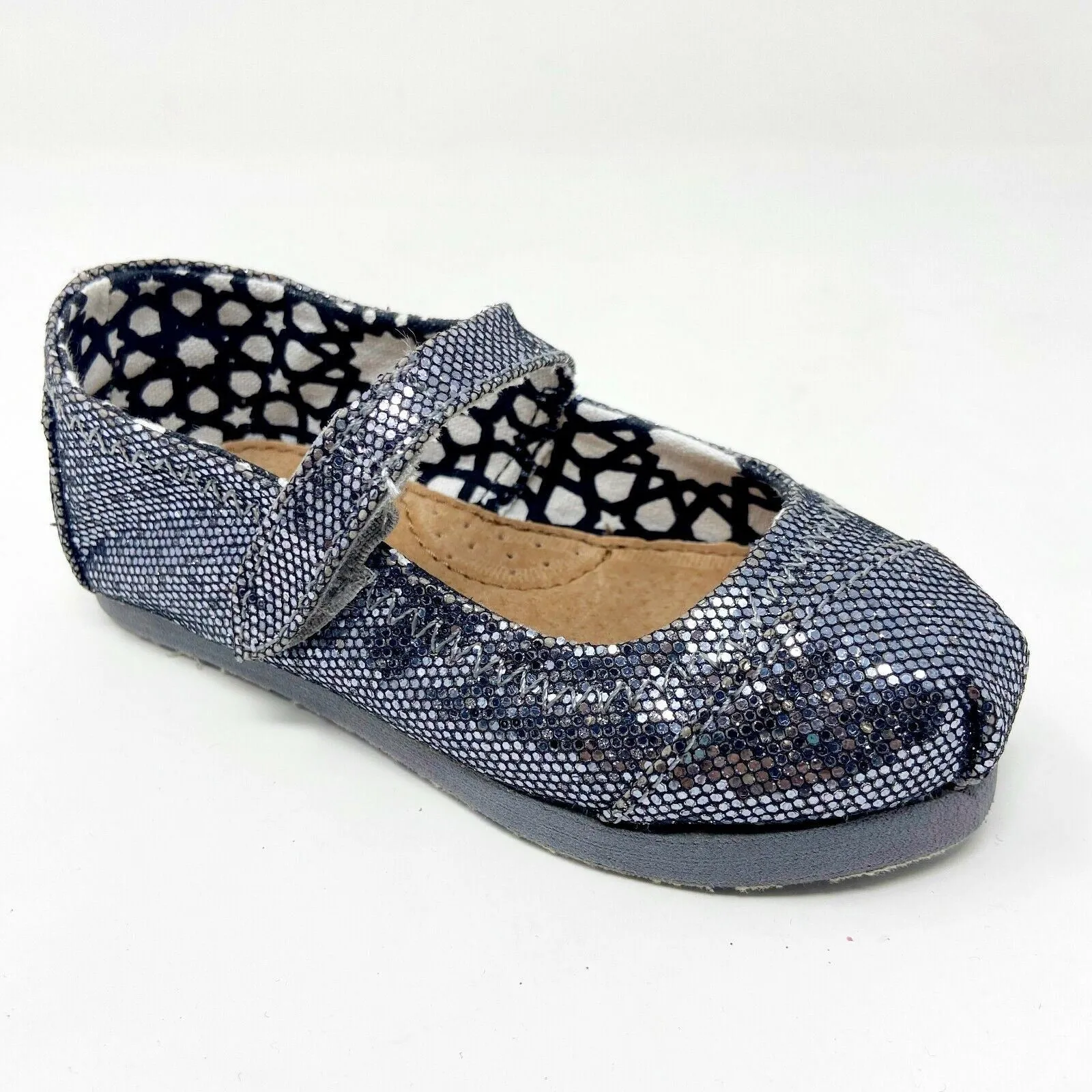 Toms Mary Jane Pewter Glitter Tiny Toddler Slip On Casual Canvas Flat Shoes