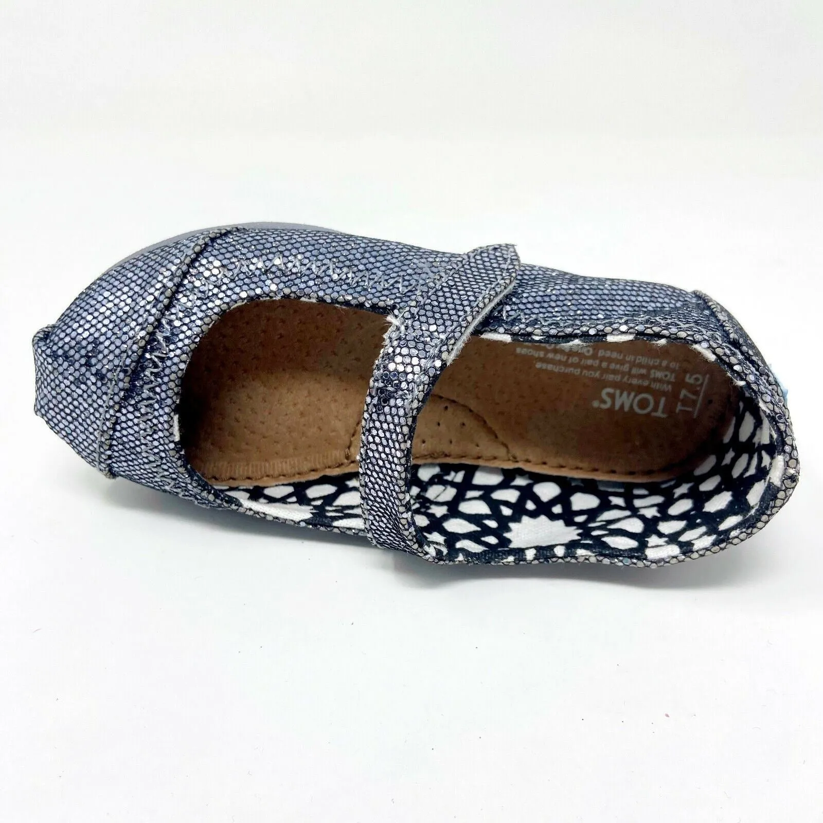 Toms Mary Jane Pewter Glitter Tiny Toddler Slip On Casual Canvas Flat Shoes