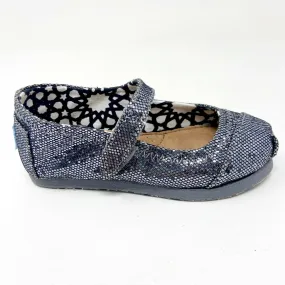 Toms Mary Jane Pewter Glitter Tiny Toddler Slip On Casual Canvas Flat Shoes