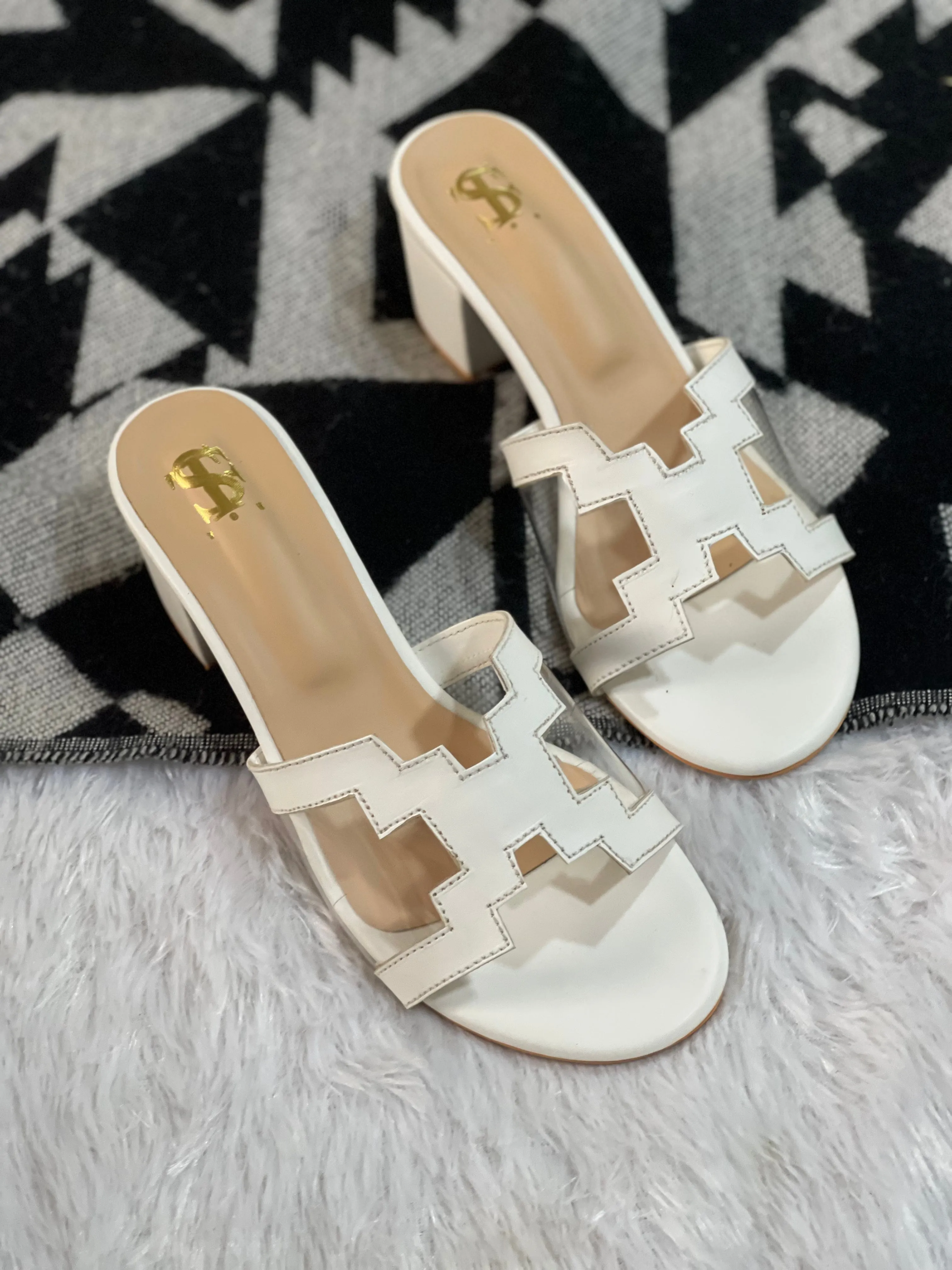 White Transparent Block Heels