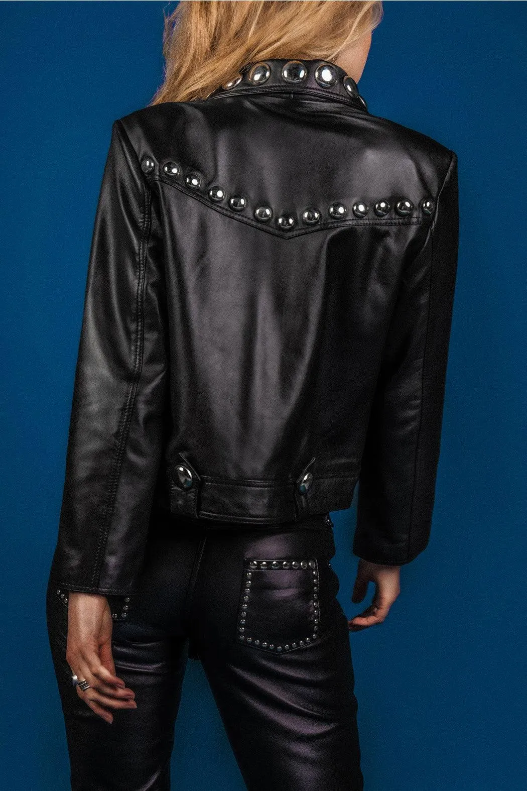 Women's Black Punk Silver Spiked Studded Biker Leather Jacket