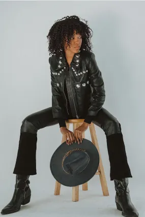 Women's Black Punk Silver Spiked Studded Biker Leather Jacket