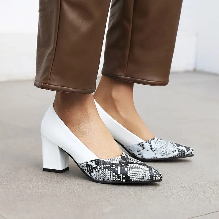 Women's Color Blocking High Heels Chunky Pumps