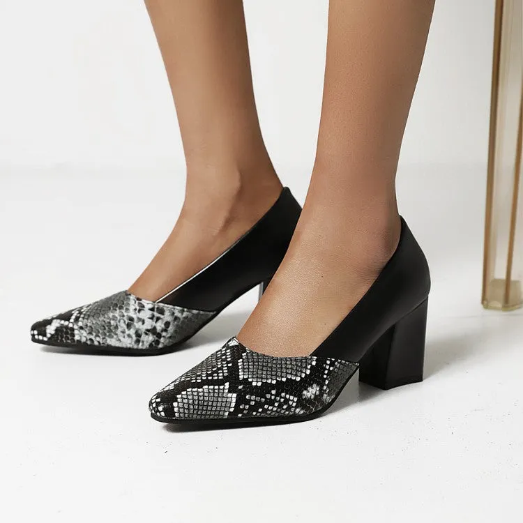 Women's Color Blocking High Heels Chunky Pumps