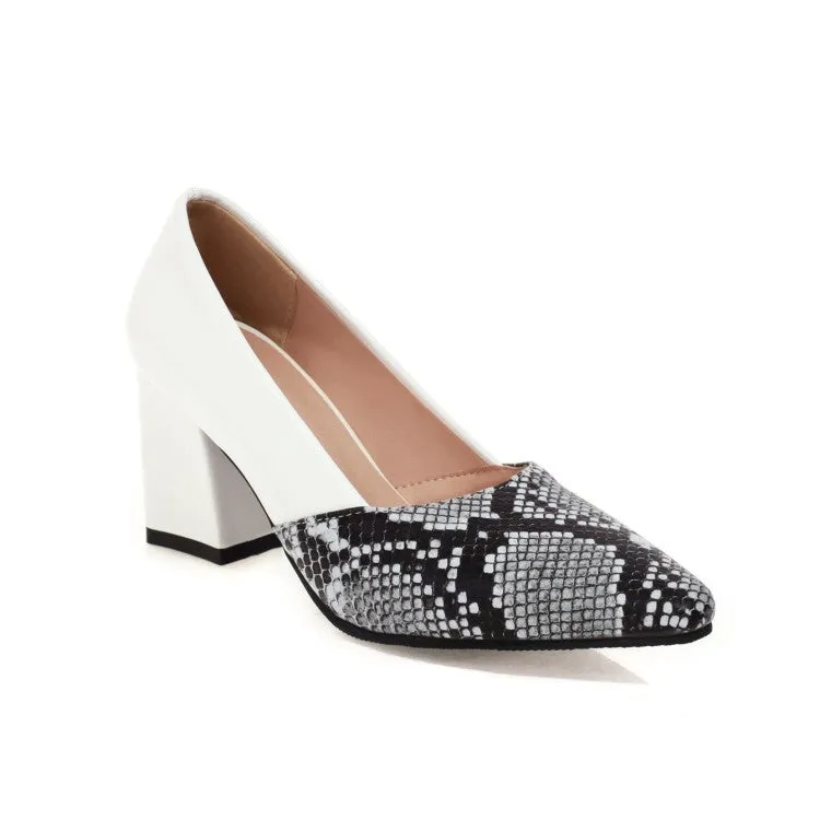 Women's Color Blocking High Heels Chunky Pumps