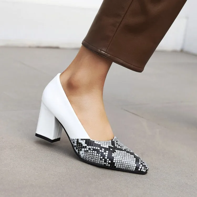 Women's Color Blocking High Heels Chunky Pumps