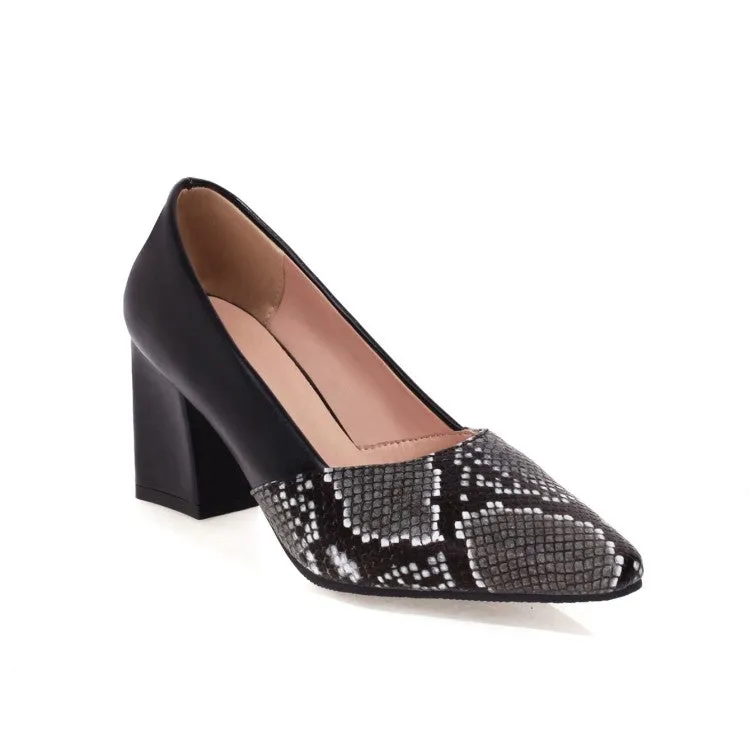 Women's Color Blocking High Heels Chunky Pumps