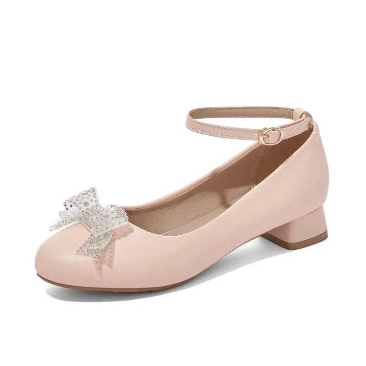 Women's Lace Bow Tie Shallow Puppy Heel Pumps