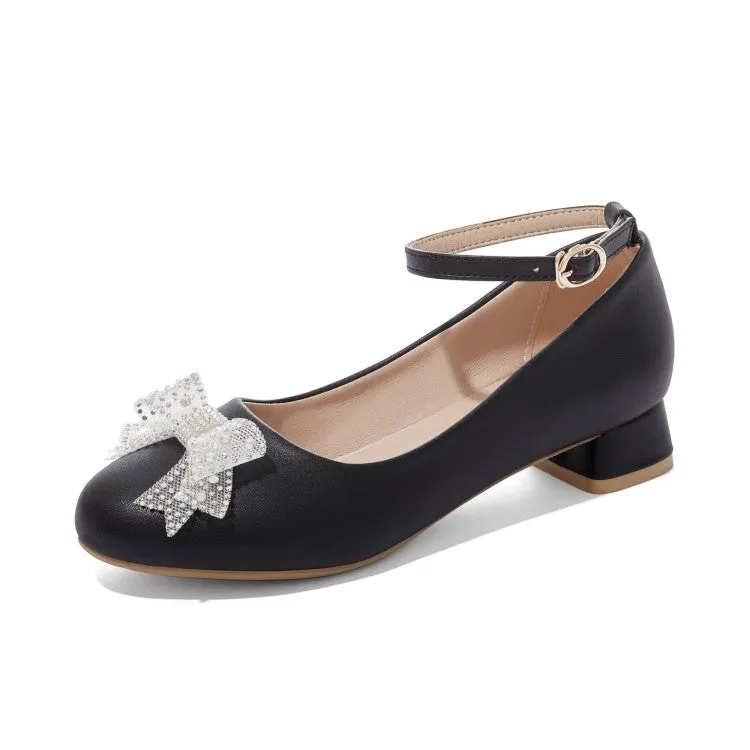 Women's Lace Bow Tie Shallow Puppy Heel Pumps