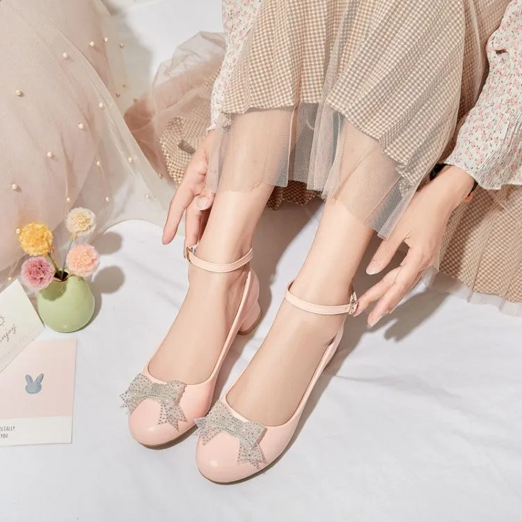 Women's Lace Bow Tie Shallow Puppy Heel Pumps