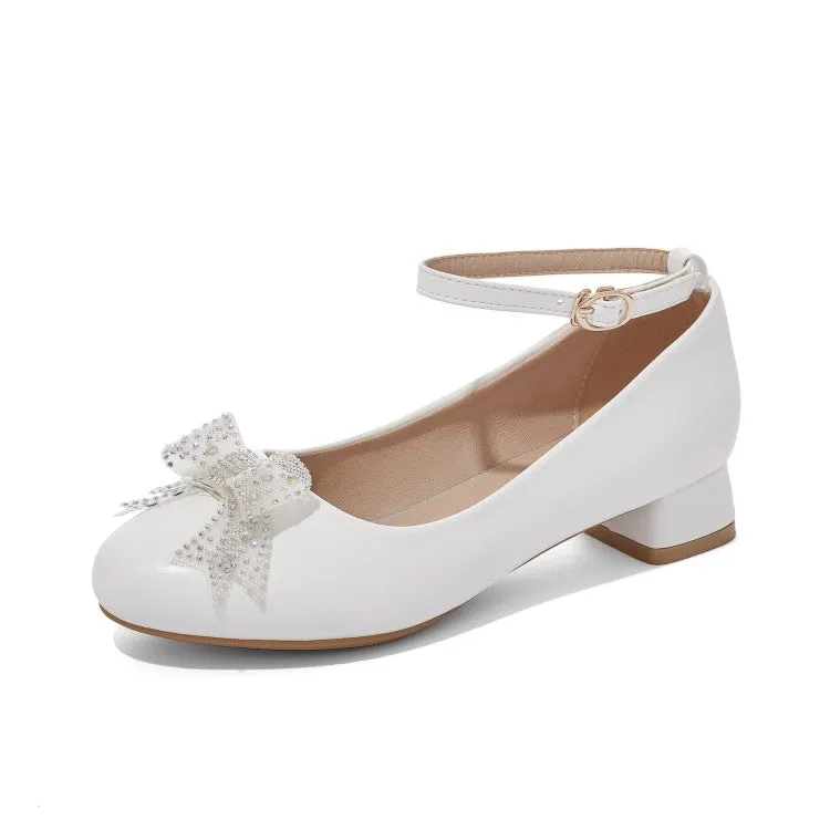 Women's Lace Bow Tie Shallow Puppy Heel Pumps