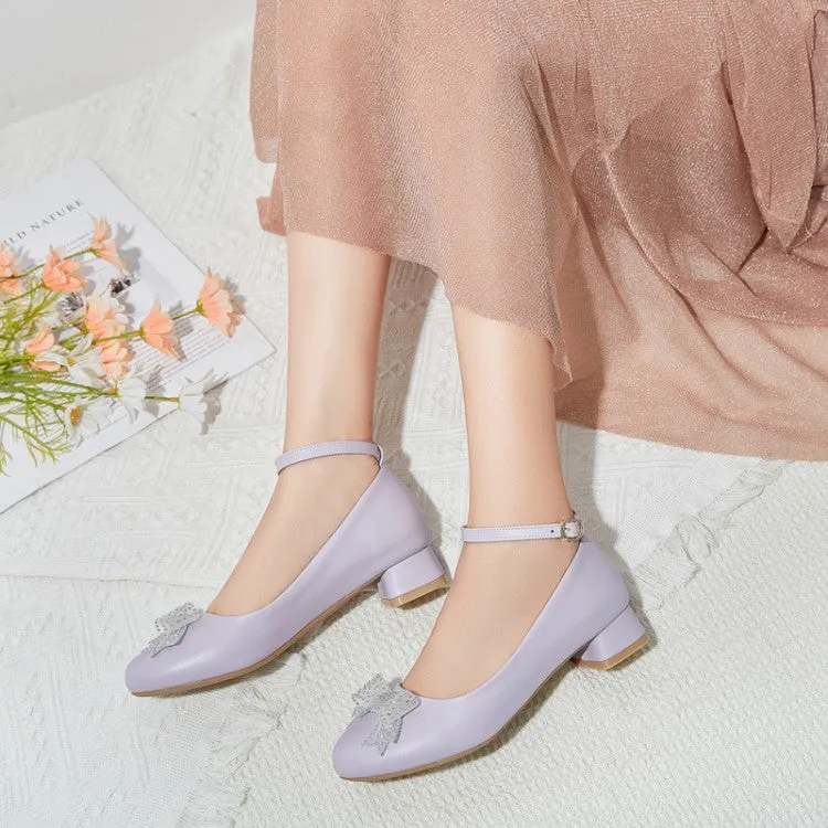 Women's Lace Bow Tie Shallow Puppy Heel Pumps