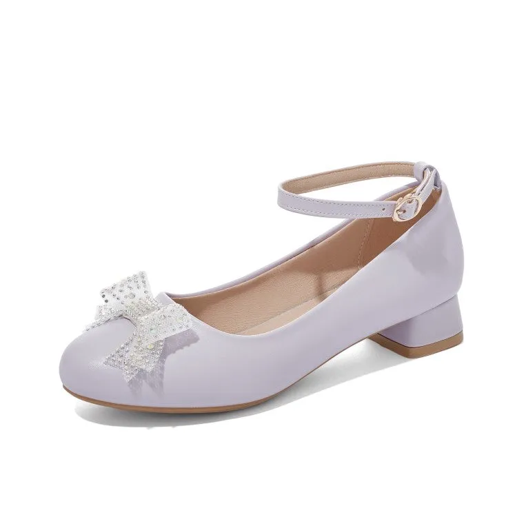 Women's Lace Bow Tie Shallow Puppy Heel Pumps