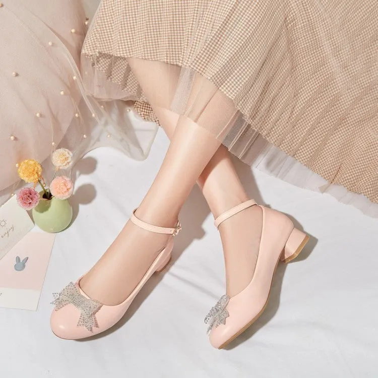 Women's Lace Bow Tie Shallow Puppy Heel Pumps