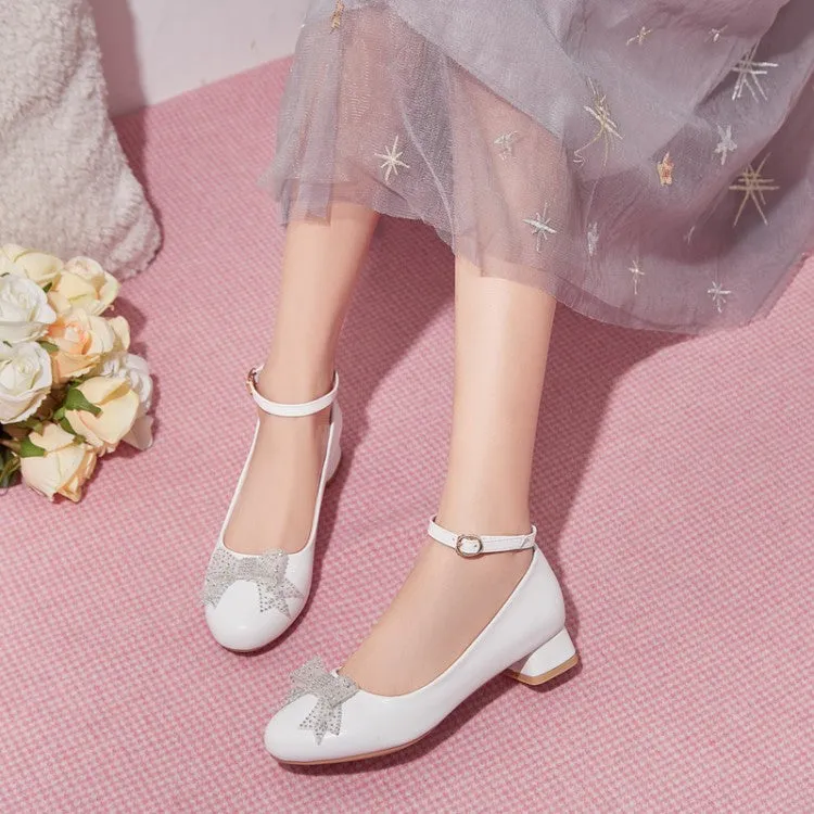 Women's Lace Bow Tie Shallow Puppy Heel Pumps