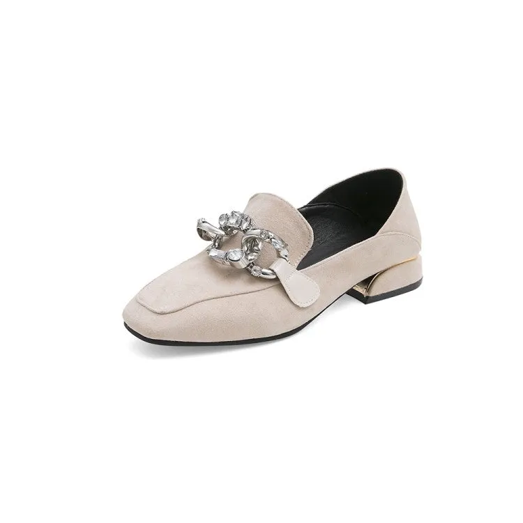 Women's Pumps Suede Metal Chains Decor Puppy Heel Shoes